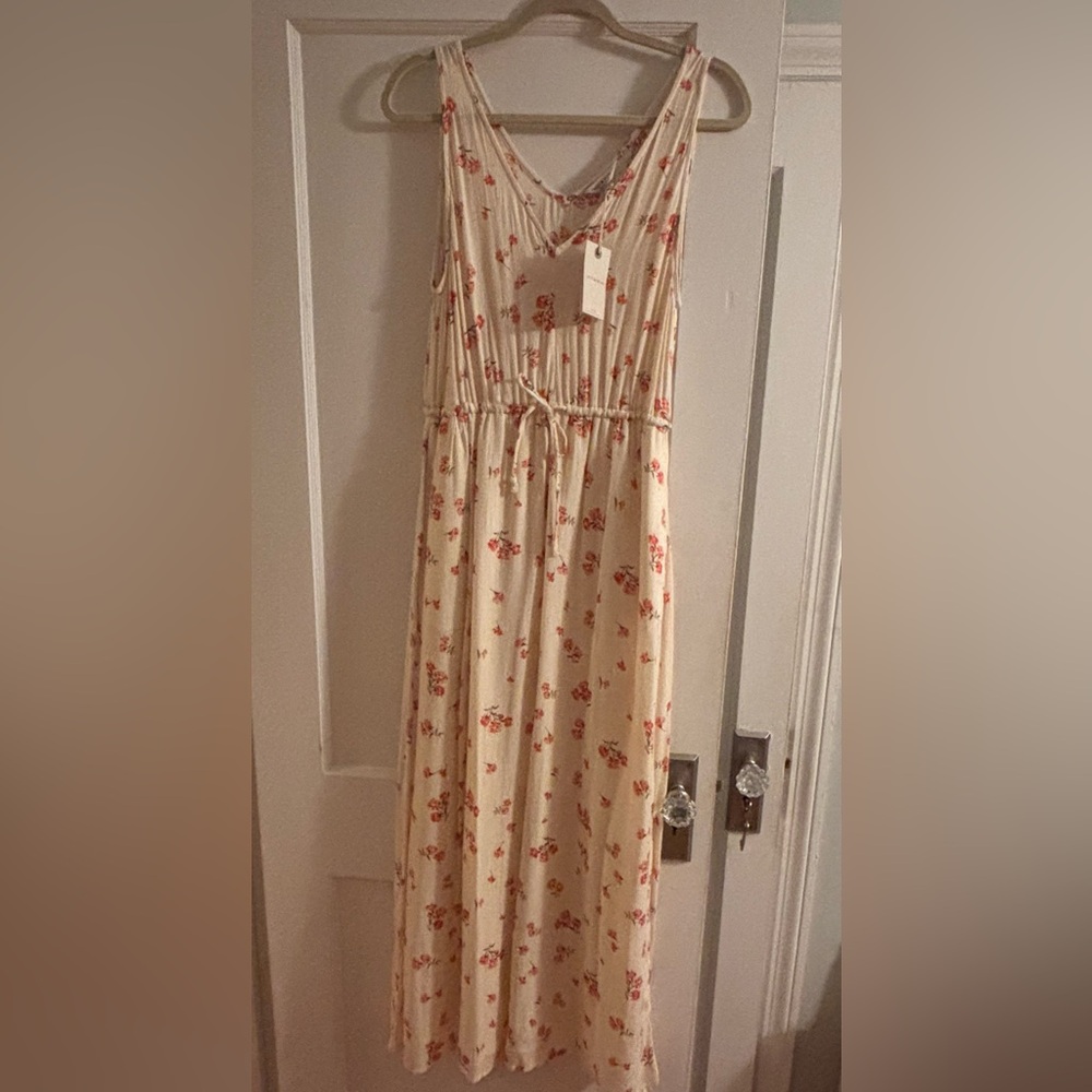 Lucky Brand Cream Dress with Red Floral Pattern